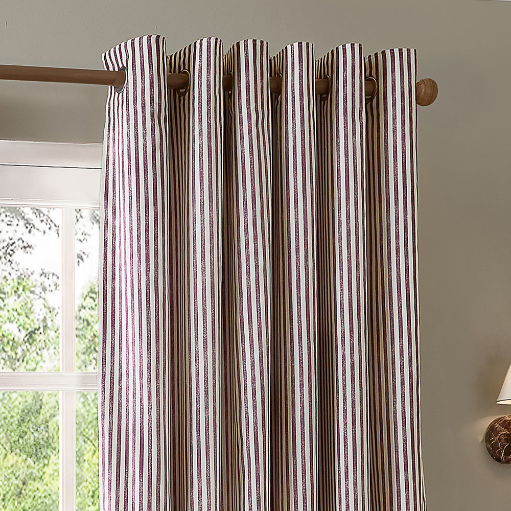 Hebden Striped 100% Cotton Lined Eyelet Curtains Beetroot