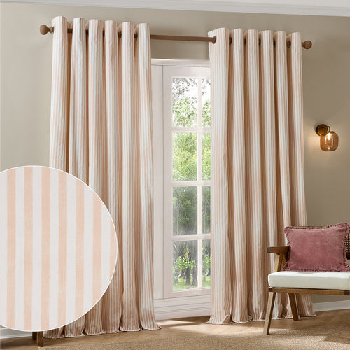 Hebden Striped 100% Cotton Lined Eyelet Curtains Blush
