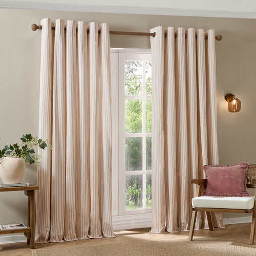 Hebden Striped 100% Cotton Lined Eyelet Curtains Blush