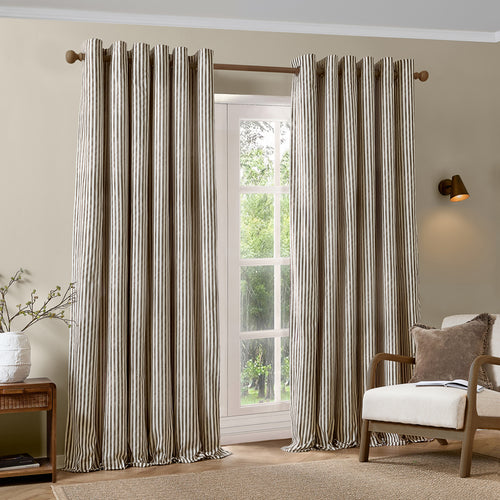 Hebden Striped 100% Cotton Lined Eyelet Curtains Chocolate
