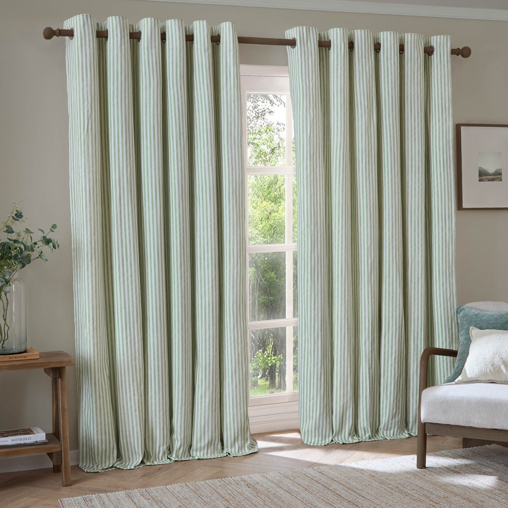 Striped Green Curtains - Hebden Striped 100% Cotton Lined Eyelet Curtains Eucalyptus Yard