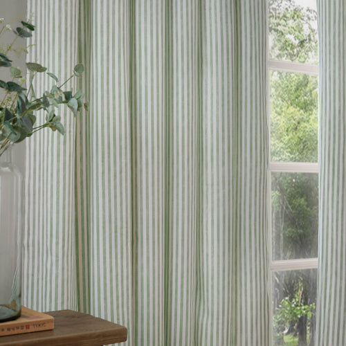 Hebden Striped 100% Cotton Lined Eyelet Curtains Eucalyptus