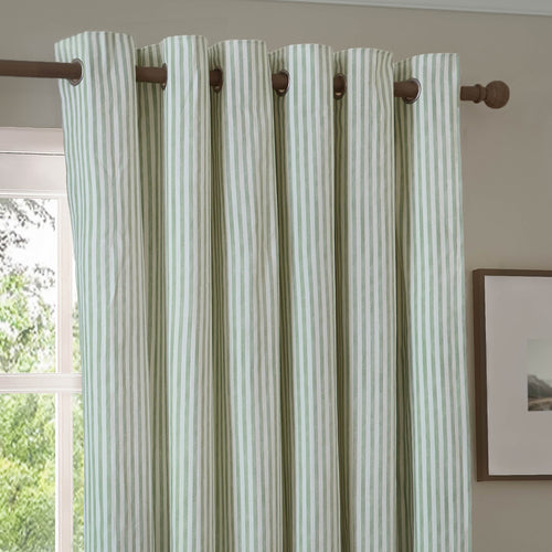 Hebden Striped 100% Cotton Lined Eyelet Curtains Eucalyptus