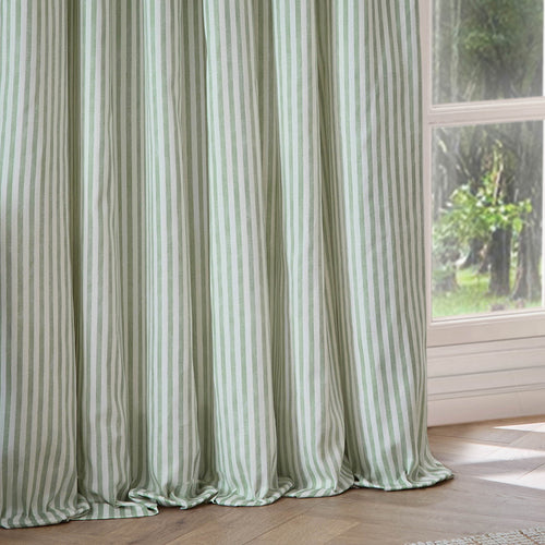 Hebden Striped 100% Cotton Lined Eyelet Curtains Eucalyptus