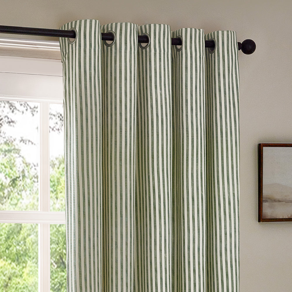 Hebden Striped 100% Cotton Lined Eyelet Curtains Forest Green