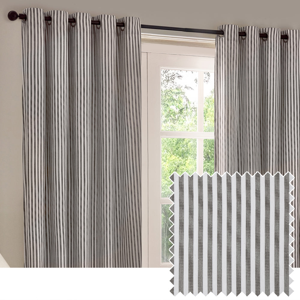 Hebden Striped 100% Cotton Lined Eyelet Curtains Grey