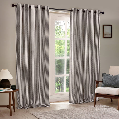 Striped Grey Curtains - Hebden Striped Cotton Eyelet Curtains Grey Yard