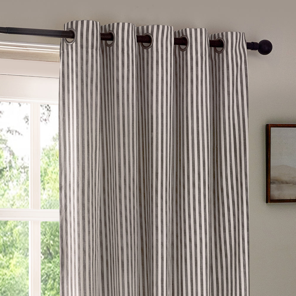 Hebden Striped 100% Cotton Lined Eyelet Curtains Grey
