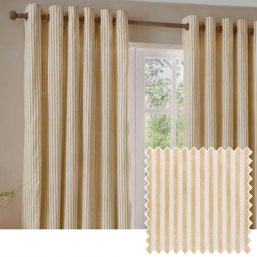 Striped Yellow Curtains - Hebden Striped 100% Cotton Lined Eyelet Curtains Honey Yellow Yard