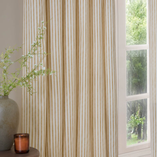 Hebden Striped 100% Cotton Lined Eyelet Curtains Honey Yellow