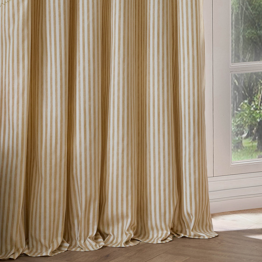 Hebden Striped 100% Cotton Lined Eyelet Curtains Honey Yellow