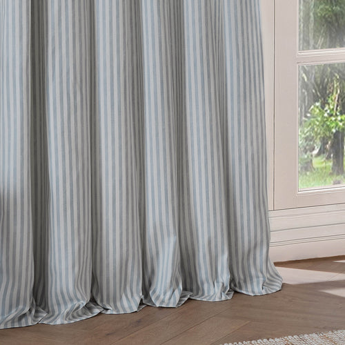 Hebden Striped 100% Cotton Lined Eyelet Curtains Mineral Blue