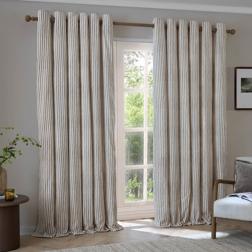 Hebden Striped 100% Cotton Lined Eyelet Curtains Mole
