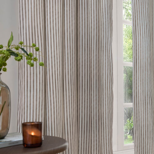 Hebden Striped 100% Cotton Lined Eyelet Curtains Mole