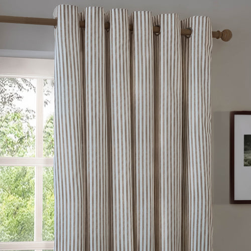 Hebden Striped 100% Cotton Lined Eyelet Curtains Mole