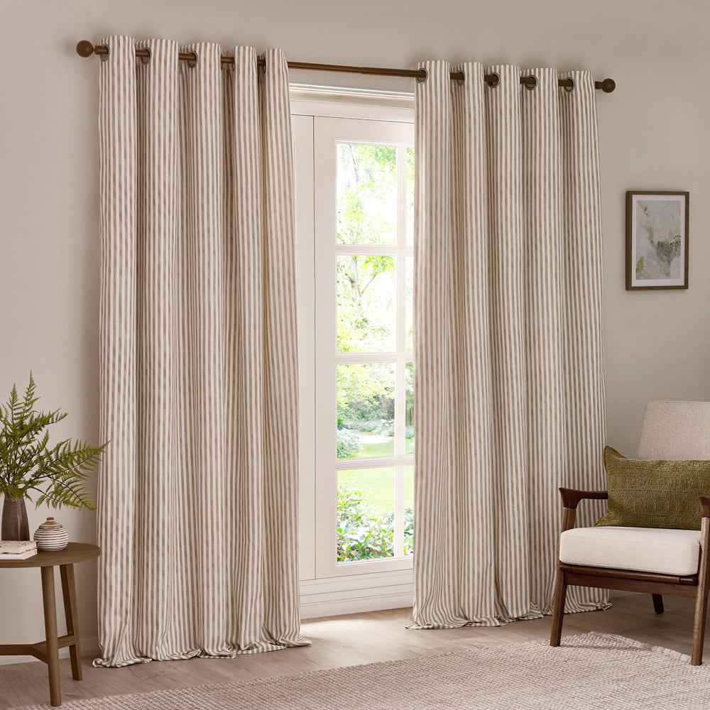 Striped Beige Curtains - Hebden Striped 100% Cotton Lined Eyelet Curtains Natural Yard
