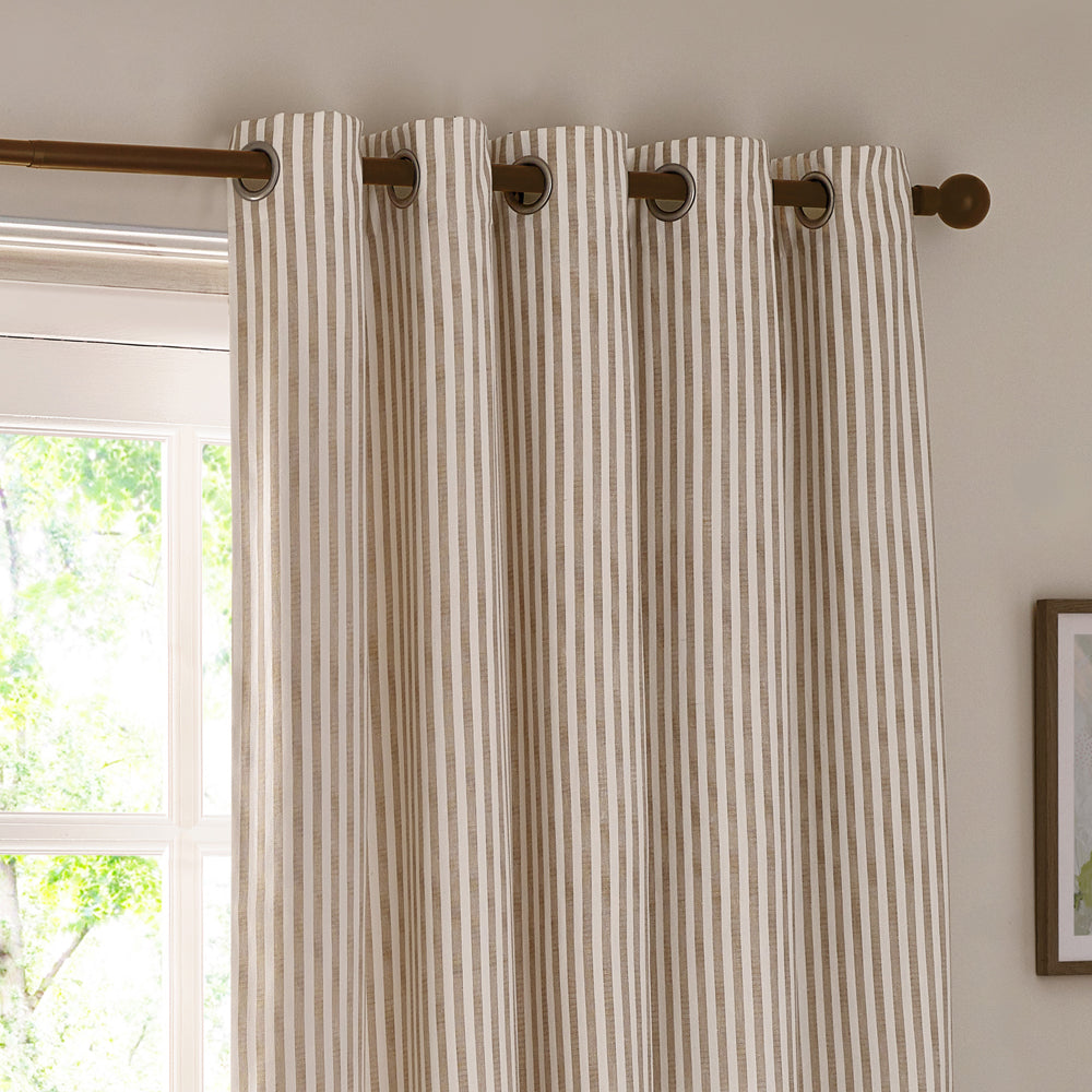 Hebden Striped 100% Cotton Lined Eyelet Curtains Natural