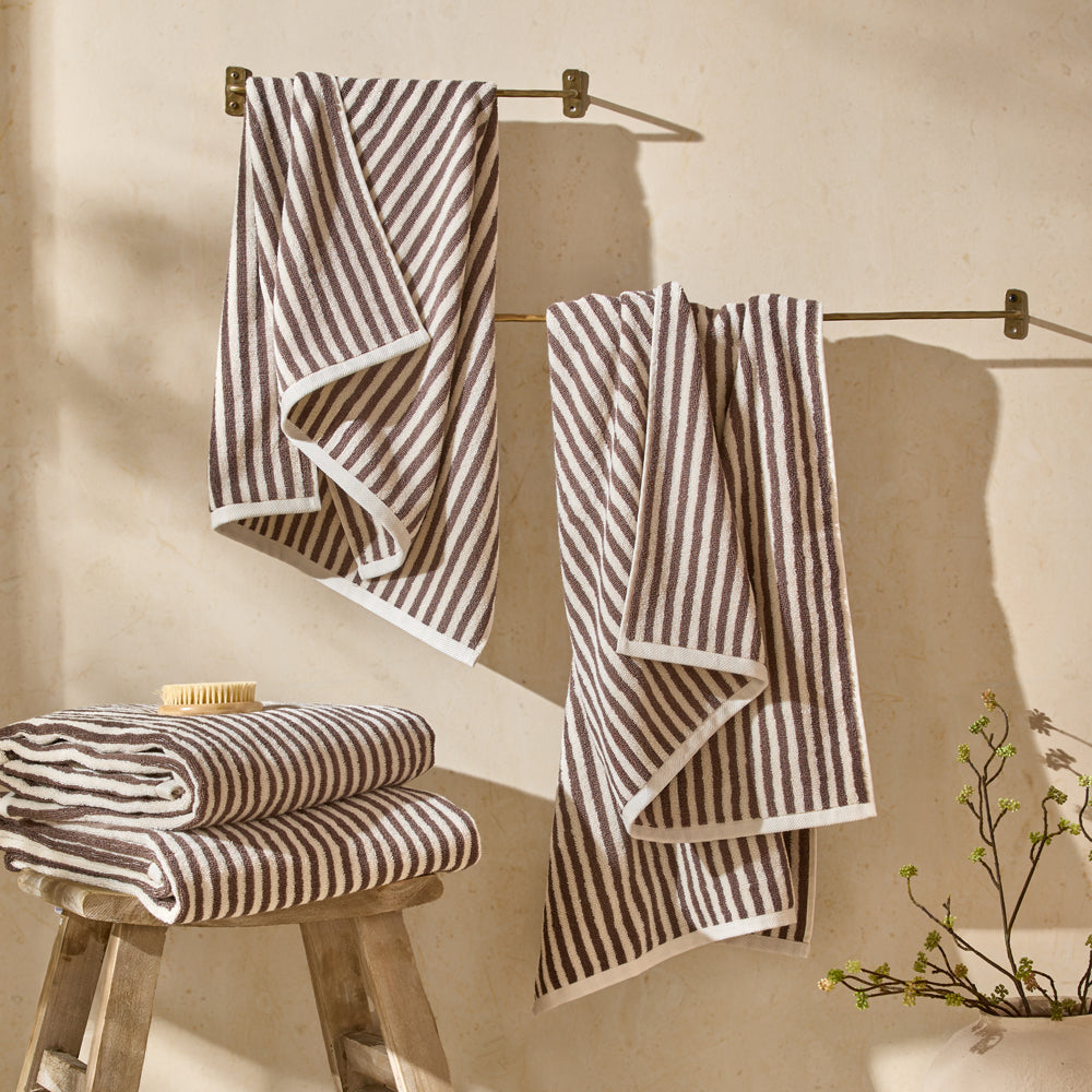 Hebden Striped Cotton Towels Chocolate