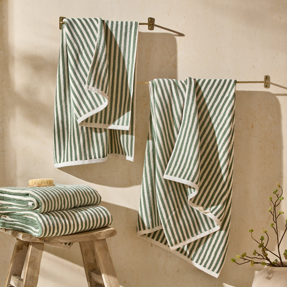 Hebden Striped Cotton Towels Forest