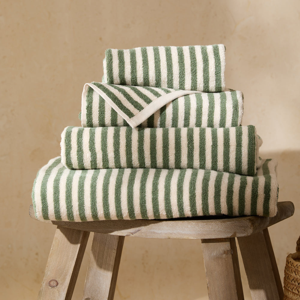 Hebden Striped Cotton Towels Forest