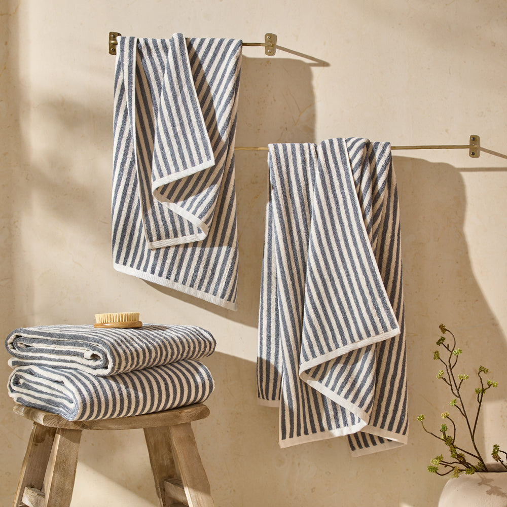 Hebden Striped Cotton Towels Denim Blue