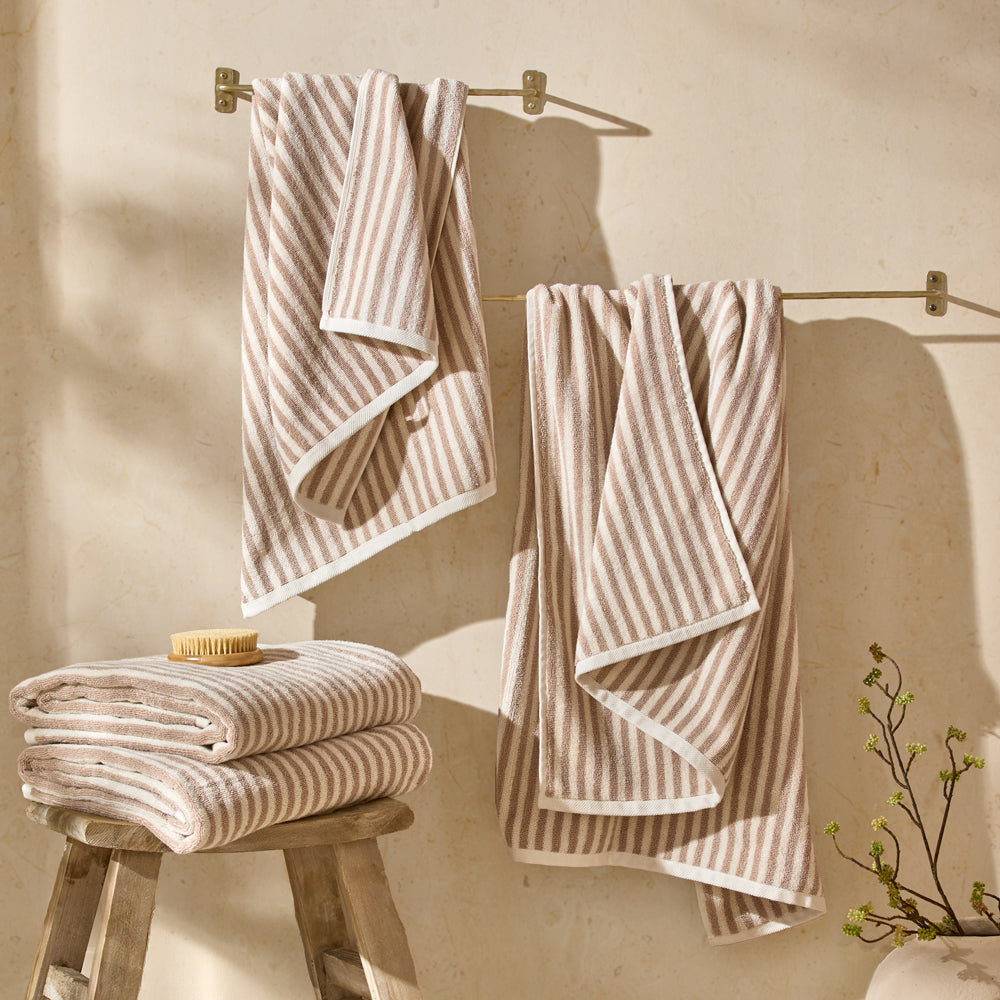 Hebden Striped Cotton Towels Natural