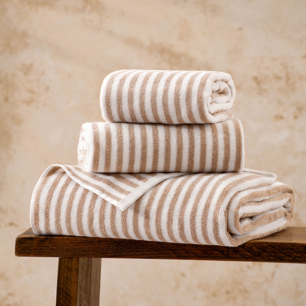 Hebden Beige Striped Cotton Towels Natural Bathroom Yard