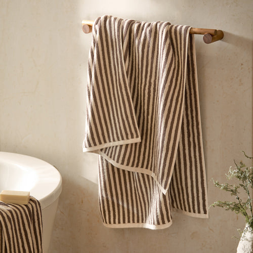 Hebden Striped Cotton Towels Chocolate