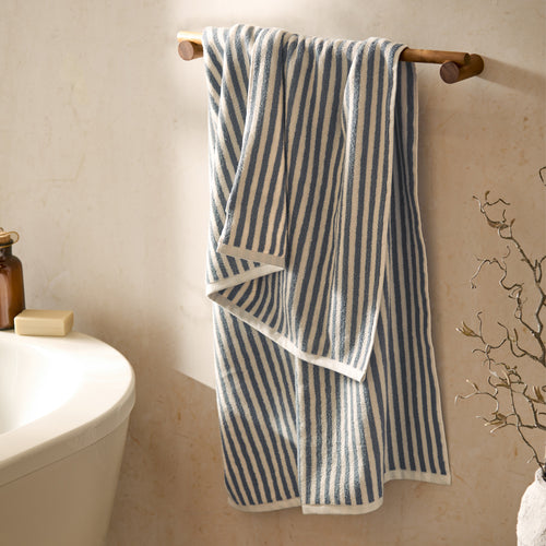 Hebden Striped Cotton Towels Denim Blue
