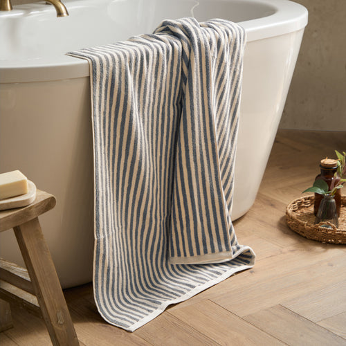 Hebden Striped Cotton Towels Denim Blue
