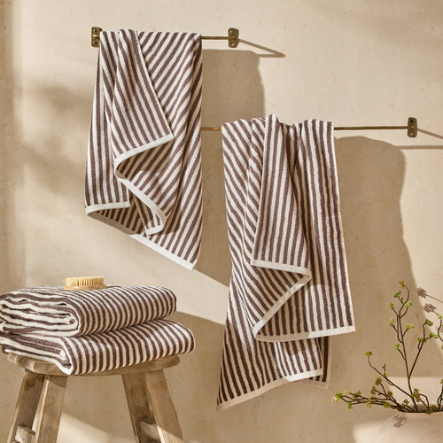 Hebden Striped Cotton Towels Chocolate