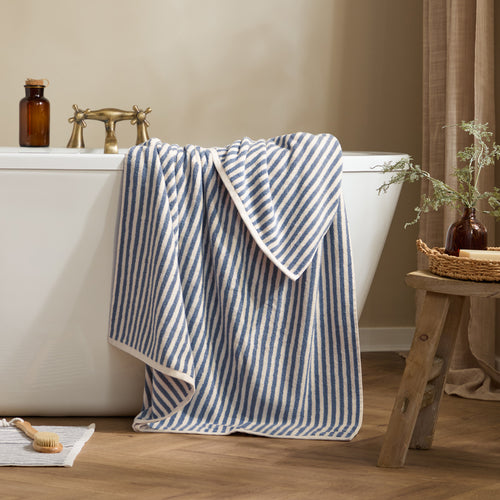 Hebden Striped Cotton Towels Denim Blue
