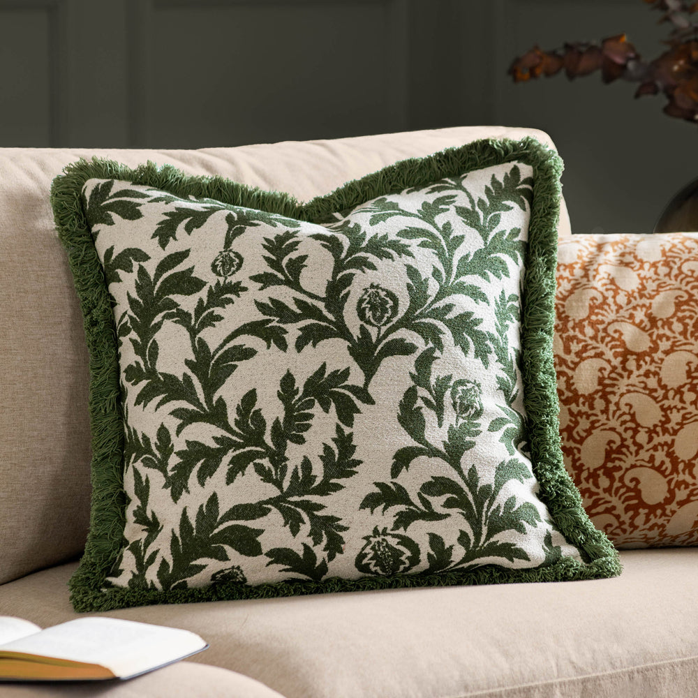 Hedera Green Jacquard Cushion Cover Green Cushions Paoletti