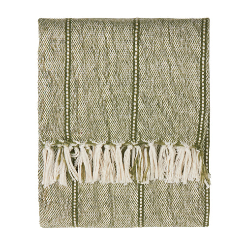 Striped Green Throws - Hedon Woven Indoor/Outdoor  Throw Moss Yard