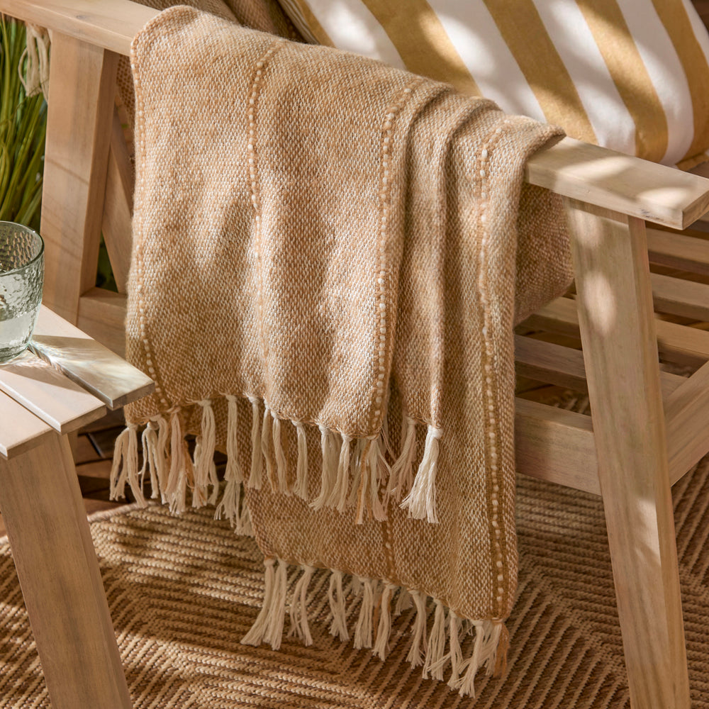Striped Cream Throws - Hedon Woven Indoor/Outdoor  Throw Natural Yard