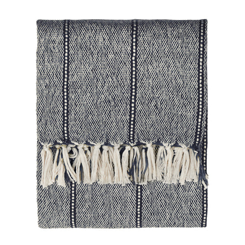 Striped Blue Throws - Hedon Woven Indoor/Outdoor  Throw Navy Yard