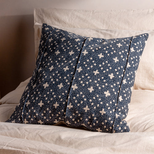 Spotted Blue Cushions - Helm Organic Look Cotton Cushion Cover Ink Yard