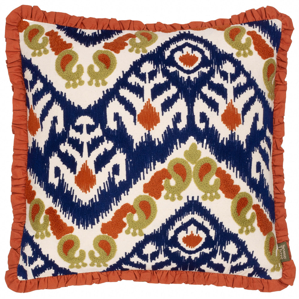 Henderson Embroidered Cotton Cushion Amber/Cerulean