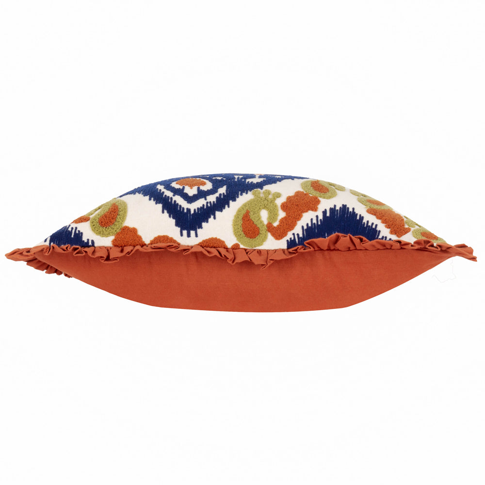 Henderson Embroidered Cotton Cushion Amber/Cerulean