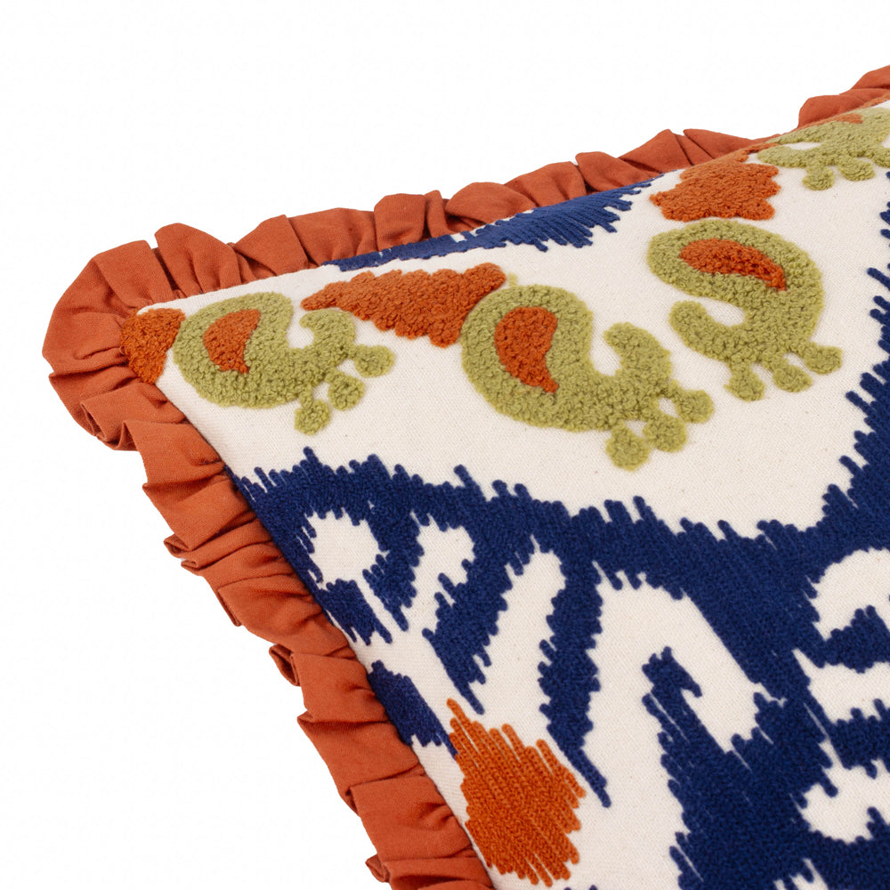 Henderson Embroidered Cotton Cushion Amber/Cerulean