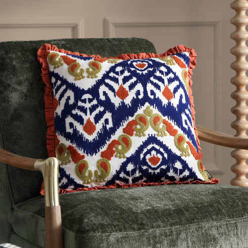 Henderson Embroidered Cotton Cushion Amber/Cerulean