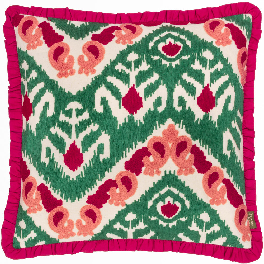 Henderson Embroidered Cotton Cushion Cerise/Jade
