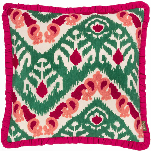 Abstract Pink Cushions - Henderson Embroidered Cotton Cushion Cover Cerise/Jade Paoletti - Seventy Three