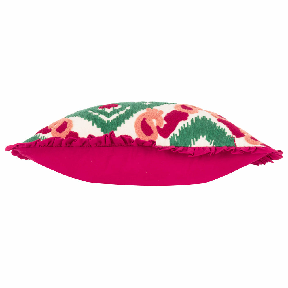 Henderson Embroidered Cotton Cushion Cerise/Jade