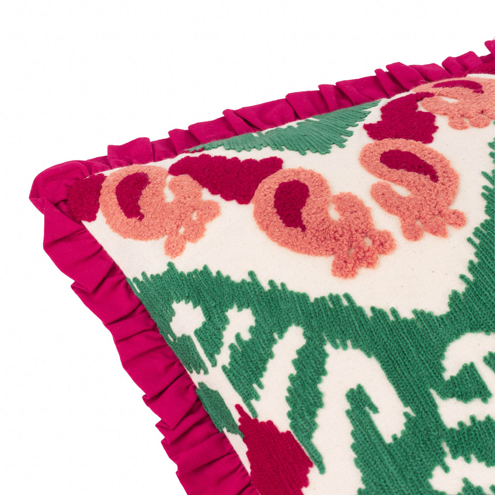 Henderson Embroidered Cotton Cushion Cerise/Jade