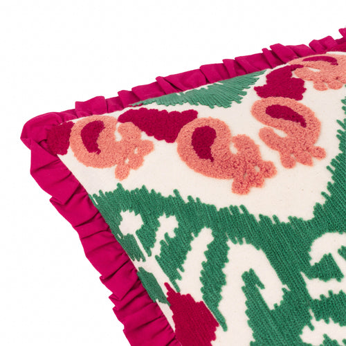 Abstract Pink Cushions - Henderson Embroidered Cotton Cushion Cover Cerise/Jade Paoletti - Seventy Three