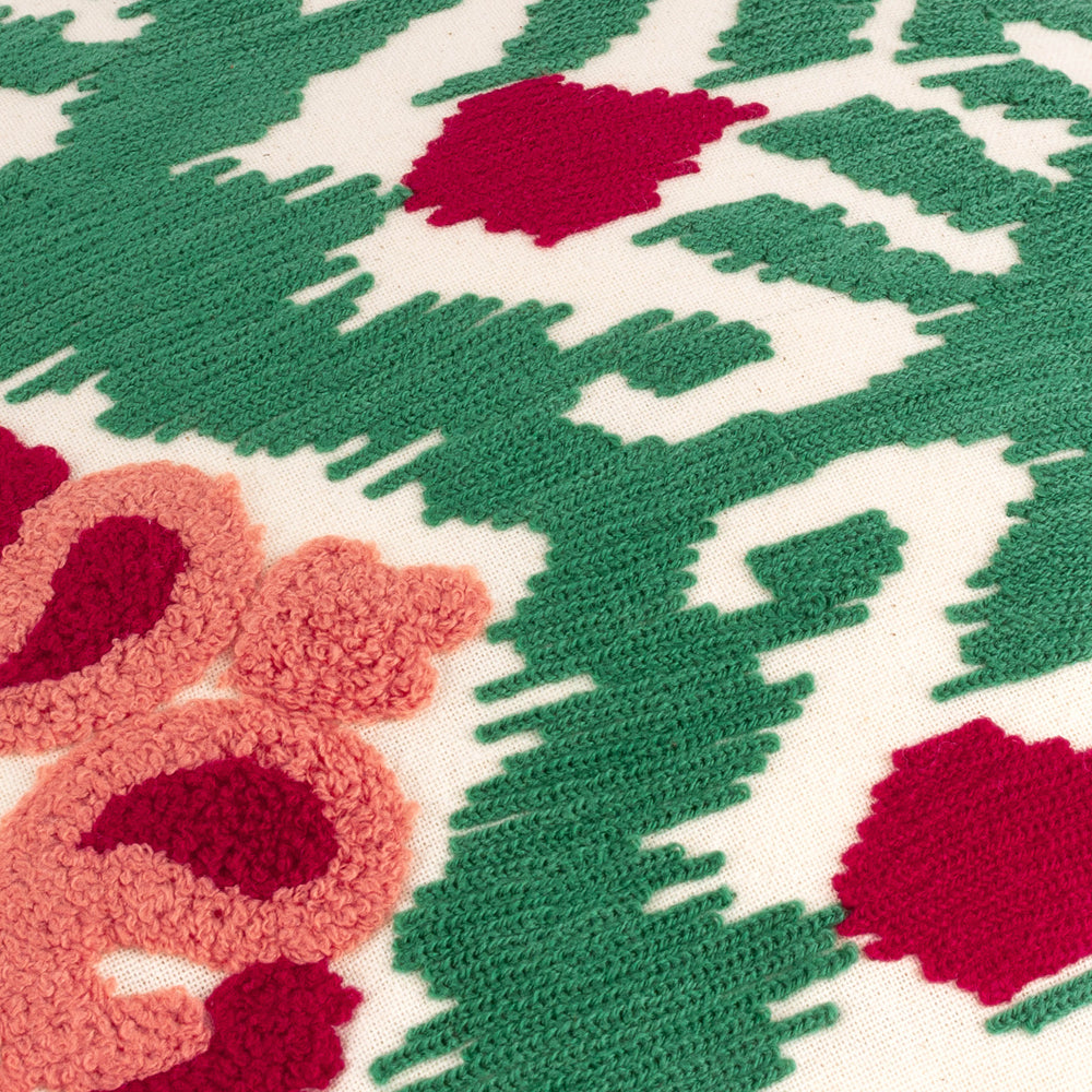 Henderson Embroidered Cotton Cushion Cerise/Jade