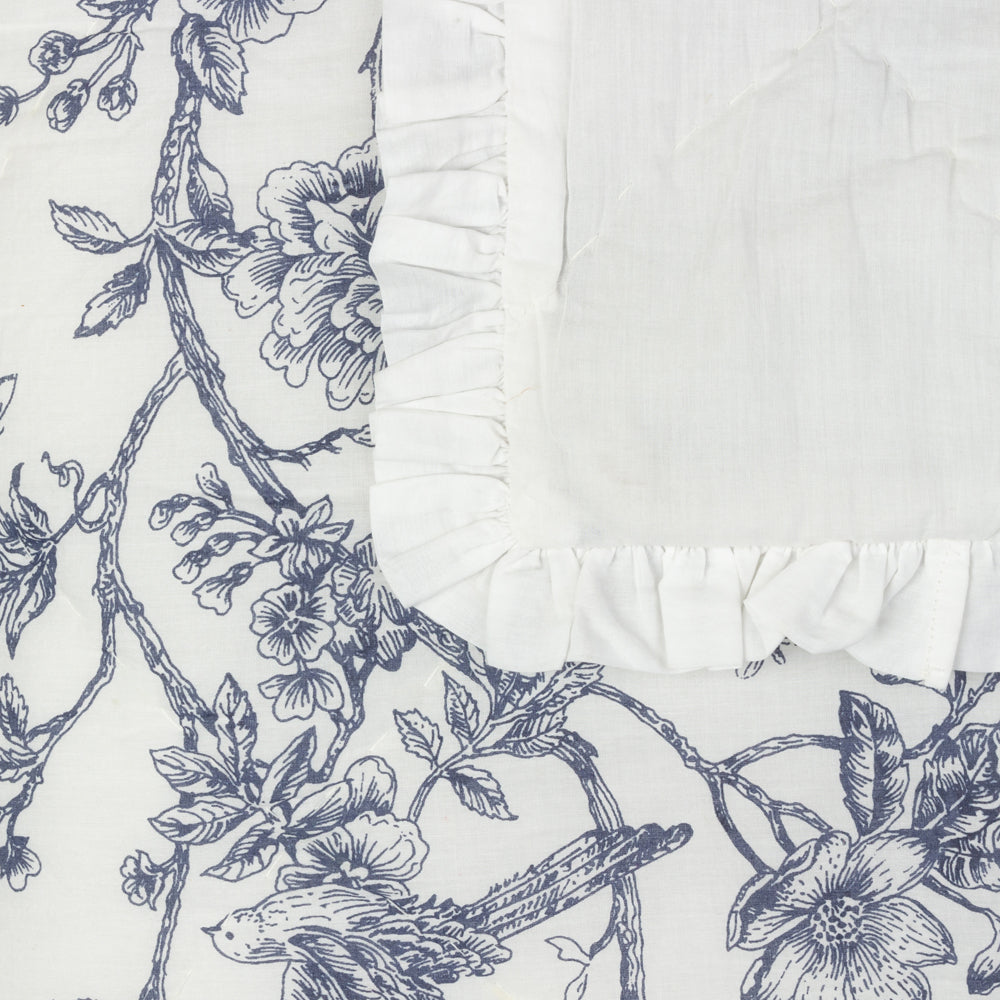 Hermione Ruffled Cotton Bedspread Ivory/Blue