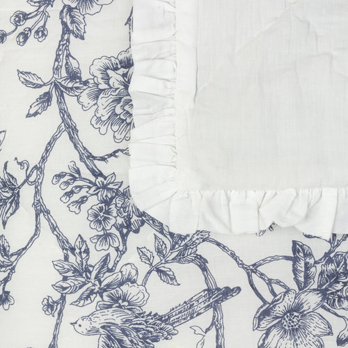 Hermione Ruffled Cotton Bedspread Ivory/Blue