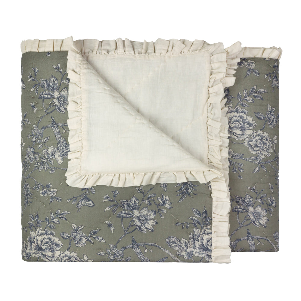 Hermione Ruffled Cotton Bedspread Moss